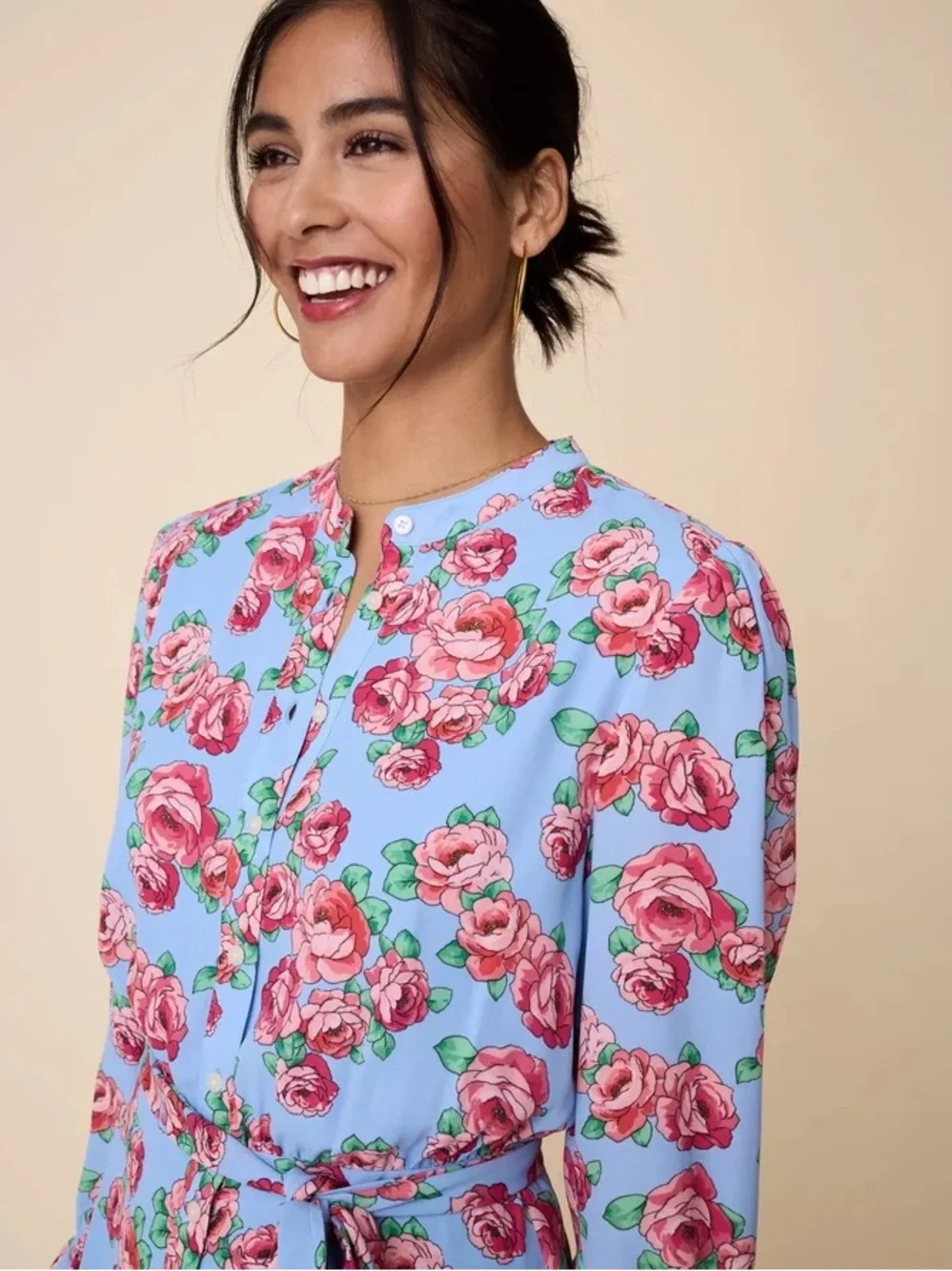 GORGEOUS UnTuckit Spring Floral Tie-Waist Mini Dress in Light Blue & Rose - Picture 2 of 9